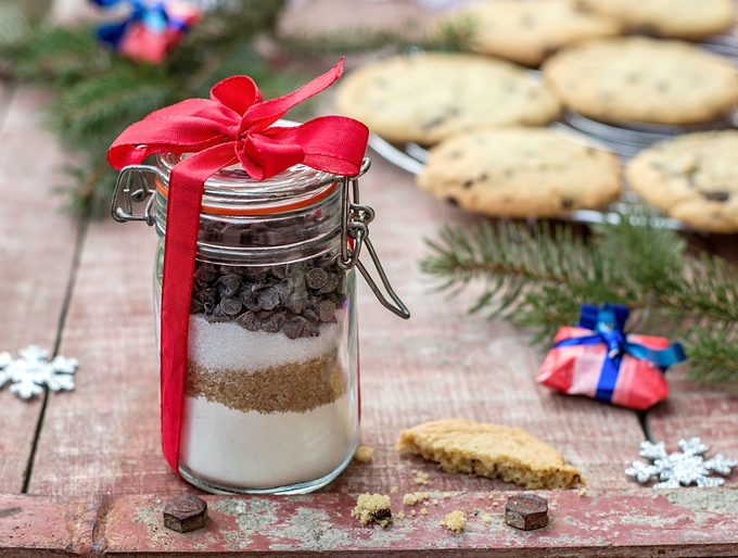 chocolate chip cookies in a jar